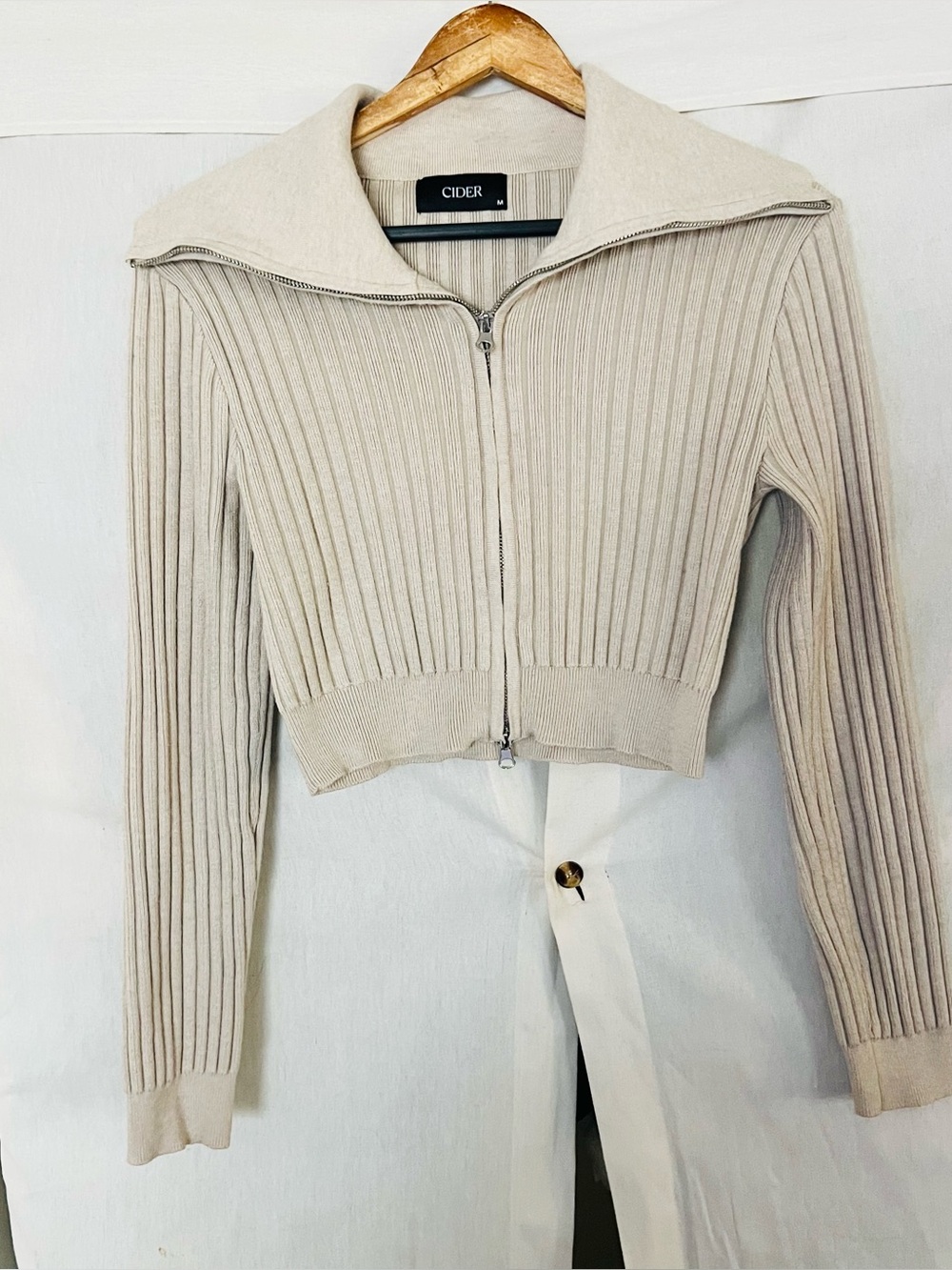 Cider Ribbed Zip Wide Collar Sweater